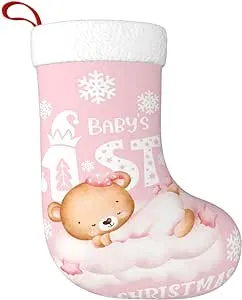 Baby's 1st Christmas Stocking Baby Girl First Christmas Stockings Bear Pink Christmas Stocking for Newborn Christmas Ornaments