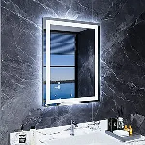 LED Bathroom Mirror 40"x 32", Front Lit and Backlit LED Mirror with Lights,Stepless Dimmable,Anti-Fog, Shatter-Proof, Memory, 3 Colors Lighted Vanity Mirror (Horizontal/Vertical)