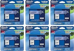 Brother Genuine P-Touch 6-Pack TZe-141 Laminated Tape, Black Print on Clear Standard Adhesive Laminated Tape for P-Touch Label Makers, Each Roll is 0.7"/18mm (~ 3/4") Wide, 26.2 ft. (8M) Long