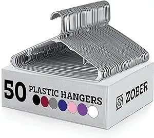 ZOBER Clothes Hangers - Black, Plastic Hangers 50 Pack for Shirts, Dresses, and Pants - Durable, Flexible Plastic Clothing Hangers