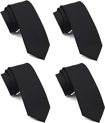 ZENXUS Skinny Solid Ties for Men, 2.5 inch Slim Plain Neckties 4-Pack