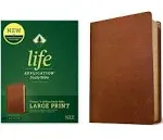 NLT Large-Print Life Application Study Bible, Third Edition--genuine leather, brown