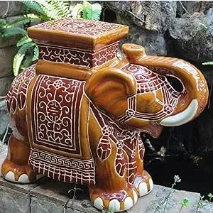 International Caravan Furniture Piece Large Porcelain Elephant Stool