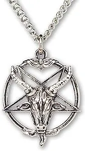 Gothic Goat Head Baphomet Inverted Pentacle Silver Finish Pendant Necklace NK-679