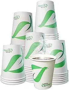 8 oz Compostable Paper Cups - Biodegradable Disposable White Paper Coffee Cups PLA Lined - Eco-friendly Hot and Cold Drinking Cups for Travel, Picnic, Party and Events (25)