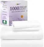 Luxury 1000 Thread Count Bed Sheets Set - 100% Cotton Sateen - Soft, Thick & Deep Pocket - California King - Bright White