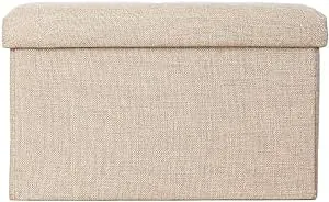 ZLY Folding Stool Storage Ottoman Polyester Fabric Linen Foot Rest Seat Clutter Collection 14"x8"x8"