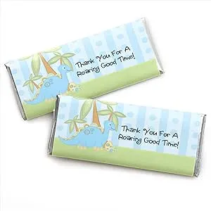 Baby Boy Dinosaur - Candy Bar Wrapper Baby Shower or Birthday Party Favors - Set of 24