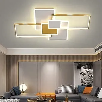 CANEOE Modern Led Ceiling Light, Dimmable Flush Mount Ceiling Lamp, Metal Acrylic 4 Rectangles Ceiling Light Fixtures for Living Room Dining Room Bedroom Kitchen Lighting Fixture (Gold)