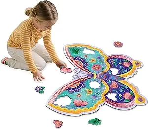 Peaceable Kingdom Shimmery Butterfly Floor Puzzle – 53-Piece Giant Floor Puzzle for Kids Ages 5 & up – Fun-Shaped Puzzle Pieces – Great for Classrooms