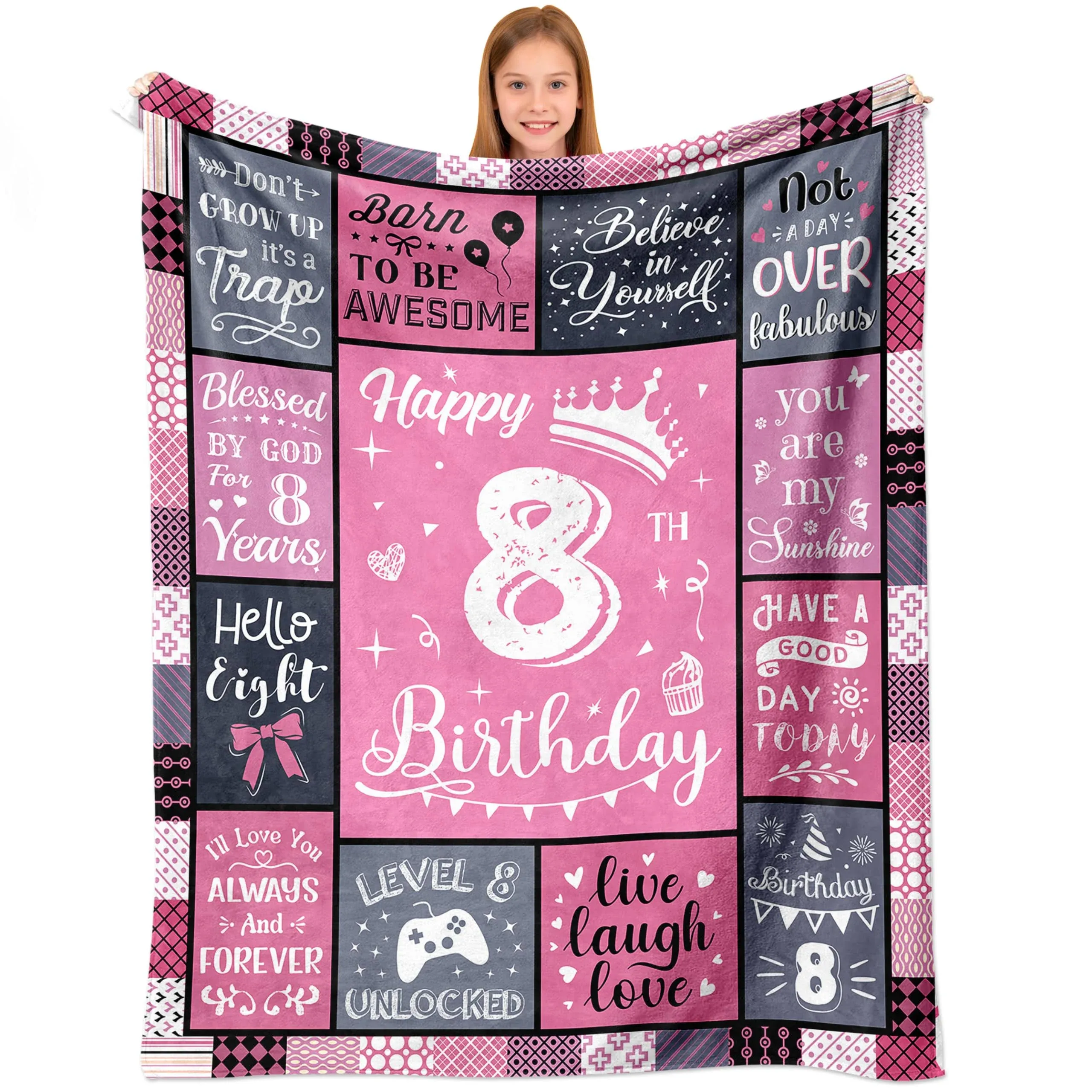 8 Year Old Girl Birthday Gift, Birthday Gifts for 8 Year Old Girl, 8th Birthday Gifts for Girl, Birthday Present for 8 Yr Girl, Birthday Gifts for Girls Age 8 Throw Blanket 50"X60"