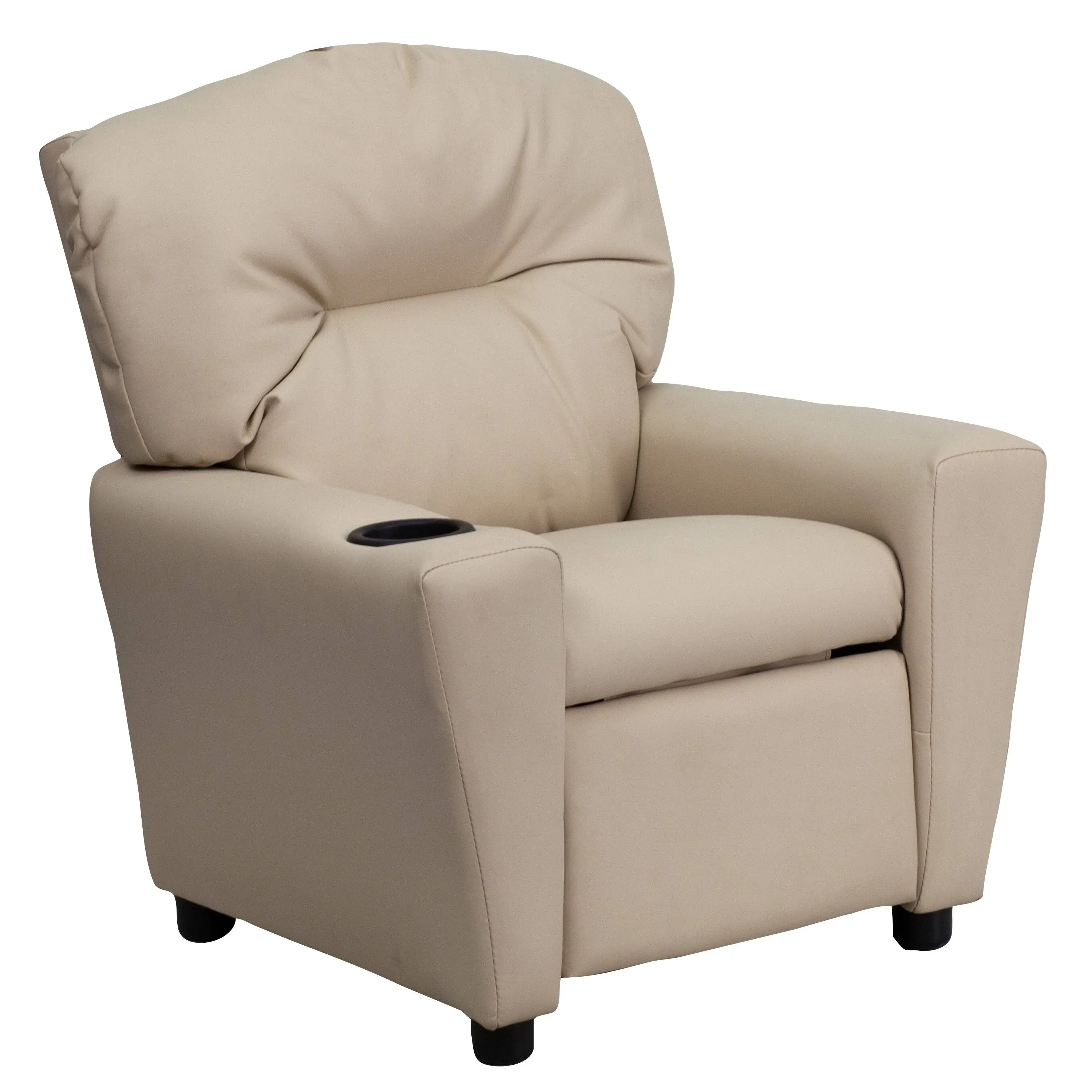 Flash Furniture Chandler Vinyl Kids Recliner with Cup Holder and Safety Recline, Contemporary Reclining Chair for Kids, Supports up to 90 lbs., Beige