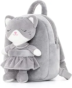 Lazada Kids Backpack Toddler Backpacks Stuffed Animal Cat Toys Small Backpack Gray 9.5"