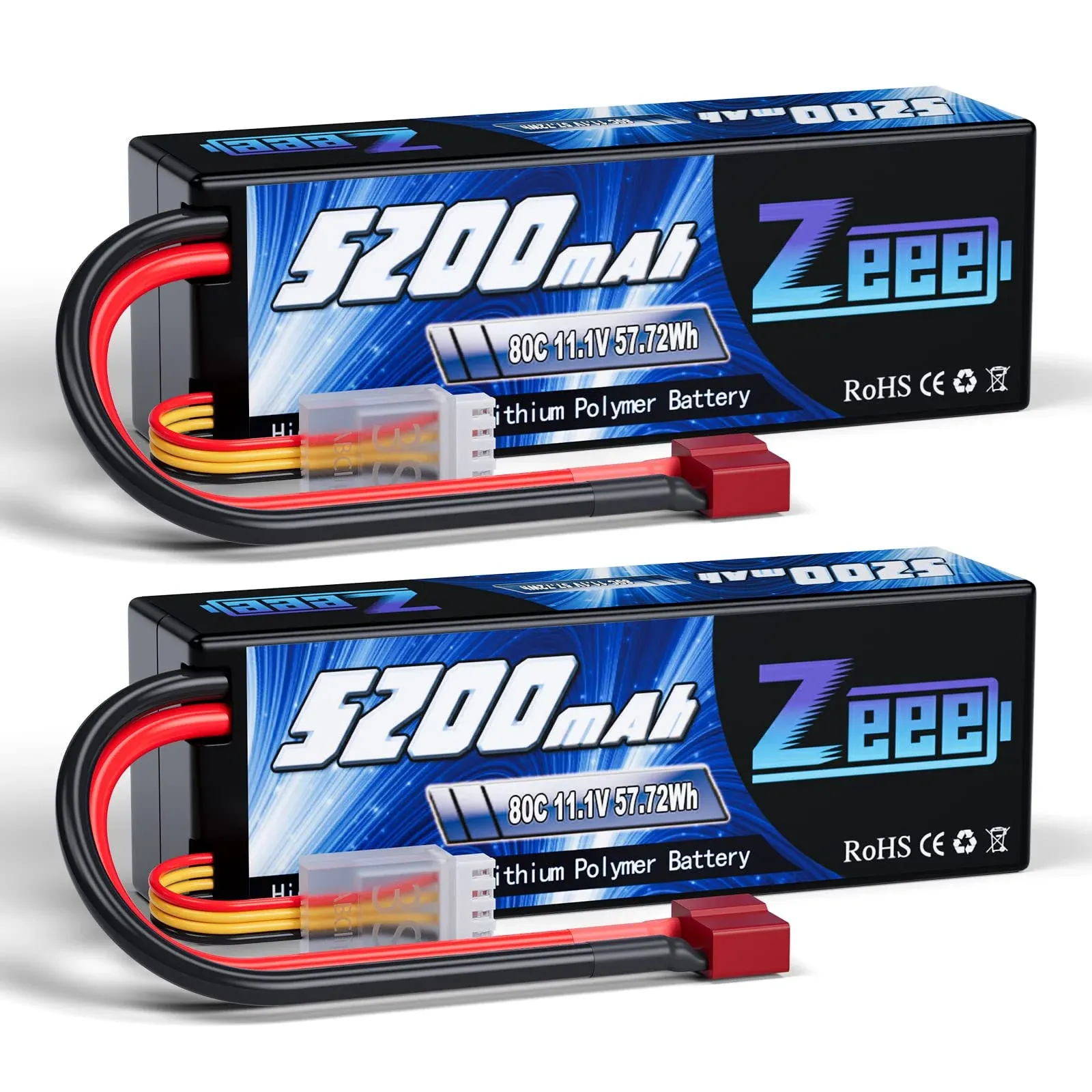 Zeee 11.1V 80C 5200mAh 3s Lipo Battery with Deans Plug Hardcase Battery for RC Car Boat Truck Helicopter Airplane Racing Models(2 Packs)