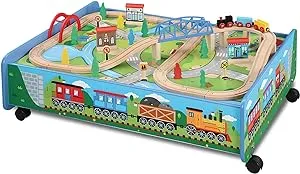 Brio and Thomas & Friends 62 Piece Wooden Train Set with Train Table and Trundle