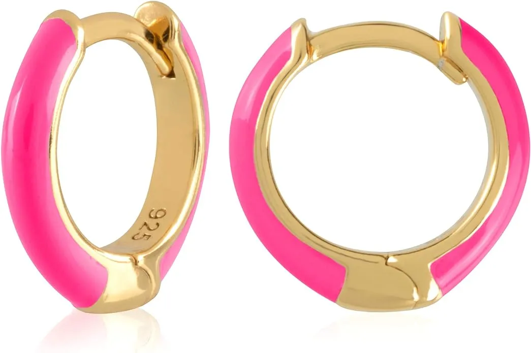 Sterling Silver Gold Plated Color Enamel Hoop Earrings for Women