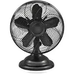 Optimus 12"" Adjustable Oscillating Antique-Style Table Fan, 15"" x 13"", Black