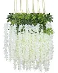 Duovlo 12 Piece Artificial Silk Wisteria Vine 3.6 Feet Ratta Hanging Flower Garland String Home Party Wedding Decor (White)