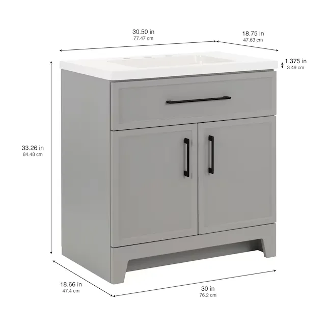 Style Selections Potter 30-in Gray Single Sink Bathroom Vanity with White Cultured Marble Top | LW24W30P2-CY