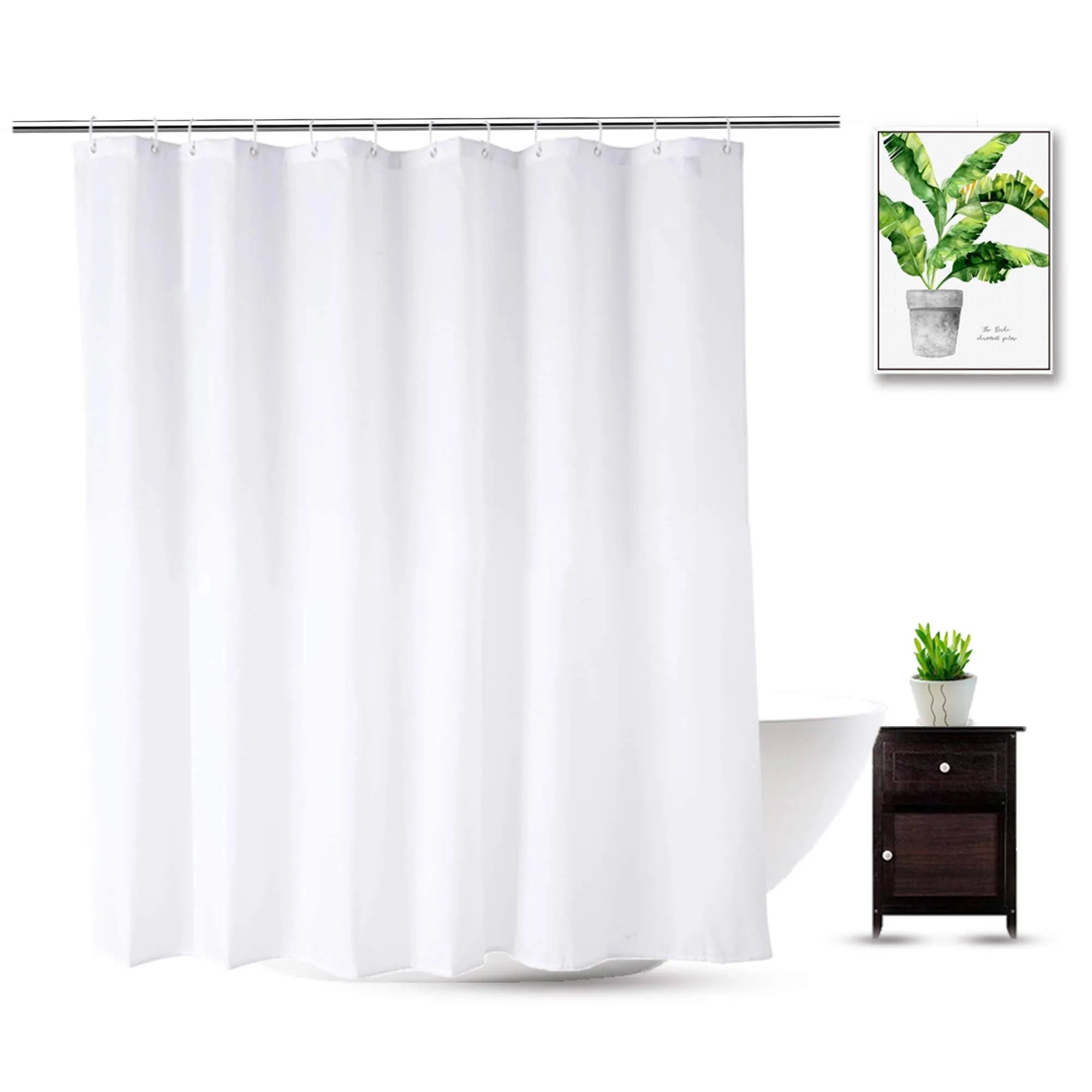 WellColor Short Shower Curtain Liner 72 x 66 inch, White Water Repellent Weighted Fabric Shower Liner for Bathroom Hotel Spa, Odorless, Washable, 66