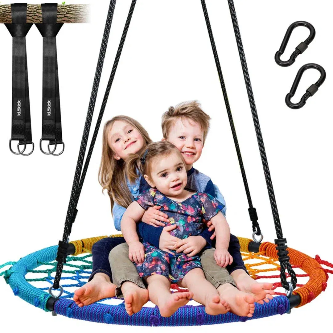 Trekassy 660 lb Spider Web Swing 40 inch for Tree Kids with Steel Frame and 2 Hanging Straps