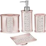 Zahari Home 4pc Sinatra Stylish Bathroom Accessories Set Liquid Soap Dispenser, Tumbler, Tooth Brush Holder and Soap Dish Modern Classic Luxury Decor Bling Mosaic Glass Blush Bathroom Accessories