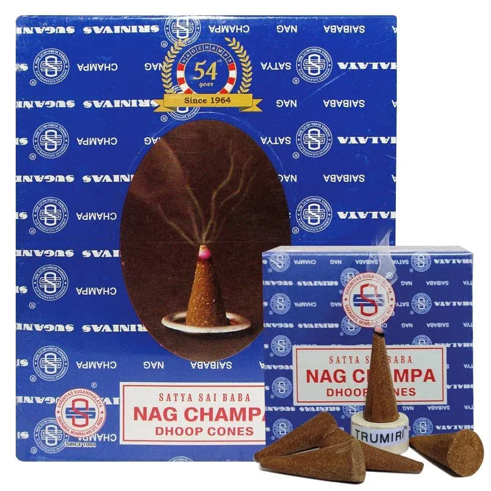 Satya Nag Champa Incense Cones - 12 Packs of 12 Nagchampa Dhoop Cones - Total Approx 144 Cones