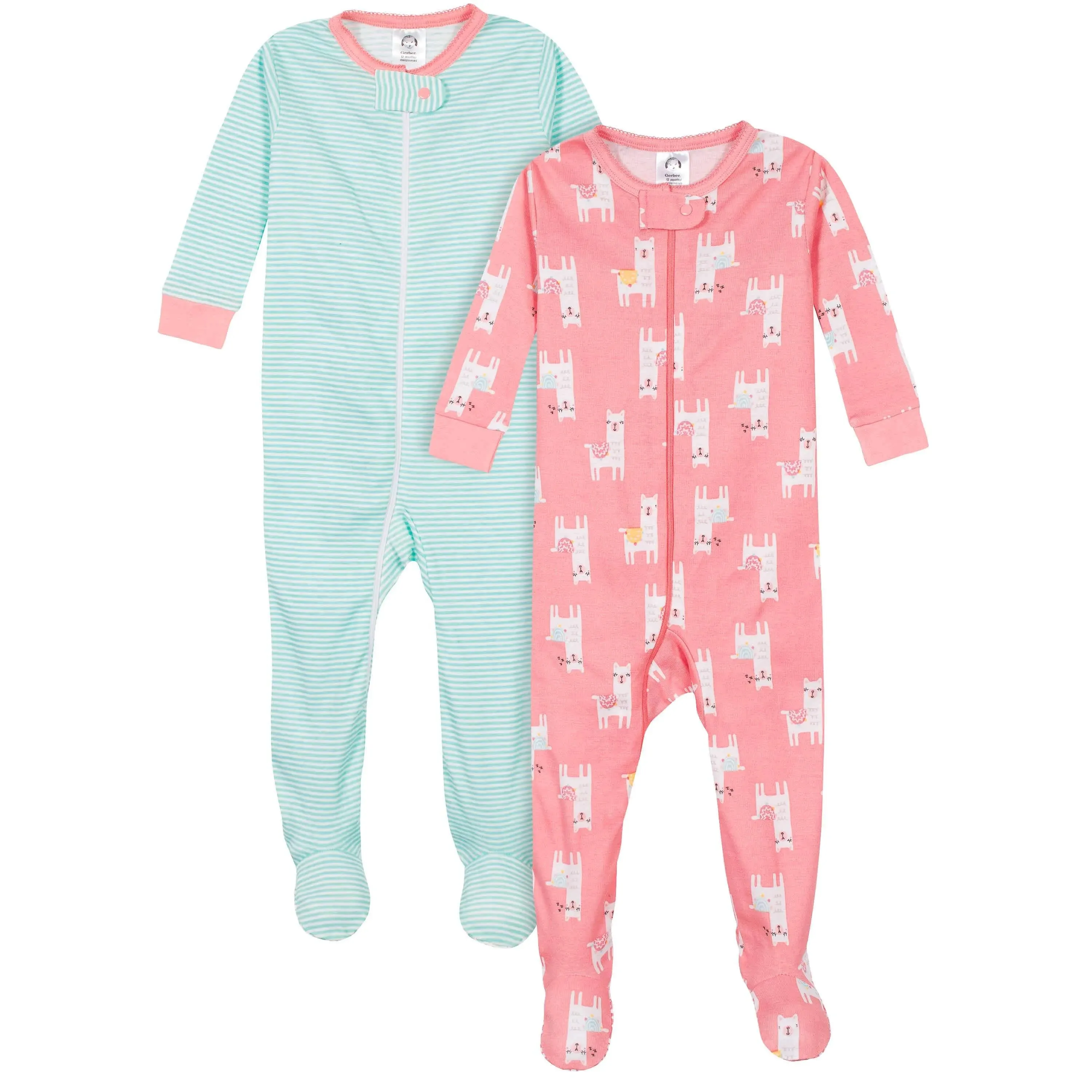 Gerber 2-Pack Baby & Toddler Girls Llama Snug Fit Footed Cotton Pajamas - 3T