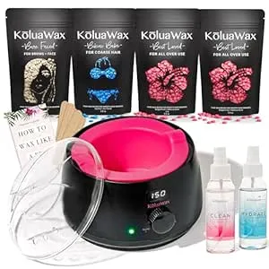 KoluaWax Premium Waxing Kit for Women - Hot Melt Wax Warmer for Hair Removal, Eyebrow, Bikini, Legs, Face, Brazilian Wax & More - Machine + 4-Pack Hard Wax Beads + Accessories, Blush