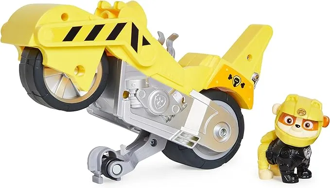 Paw Patrol, Moto Pups Rubble’s Deluxe Pull Back Motorcycle Vehicle with Wheelie Feature and Toy Figure