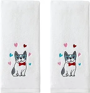 SKL Home Puppy Love 2-Piece Hand Towel Set, White