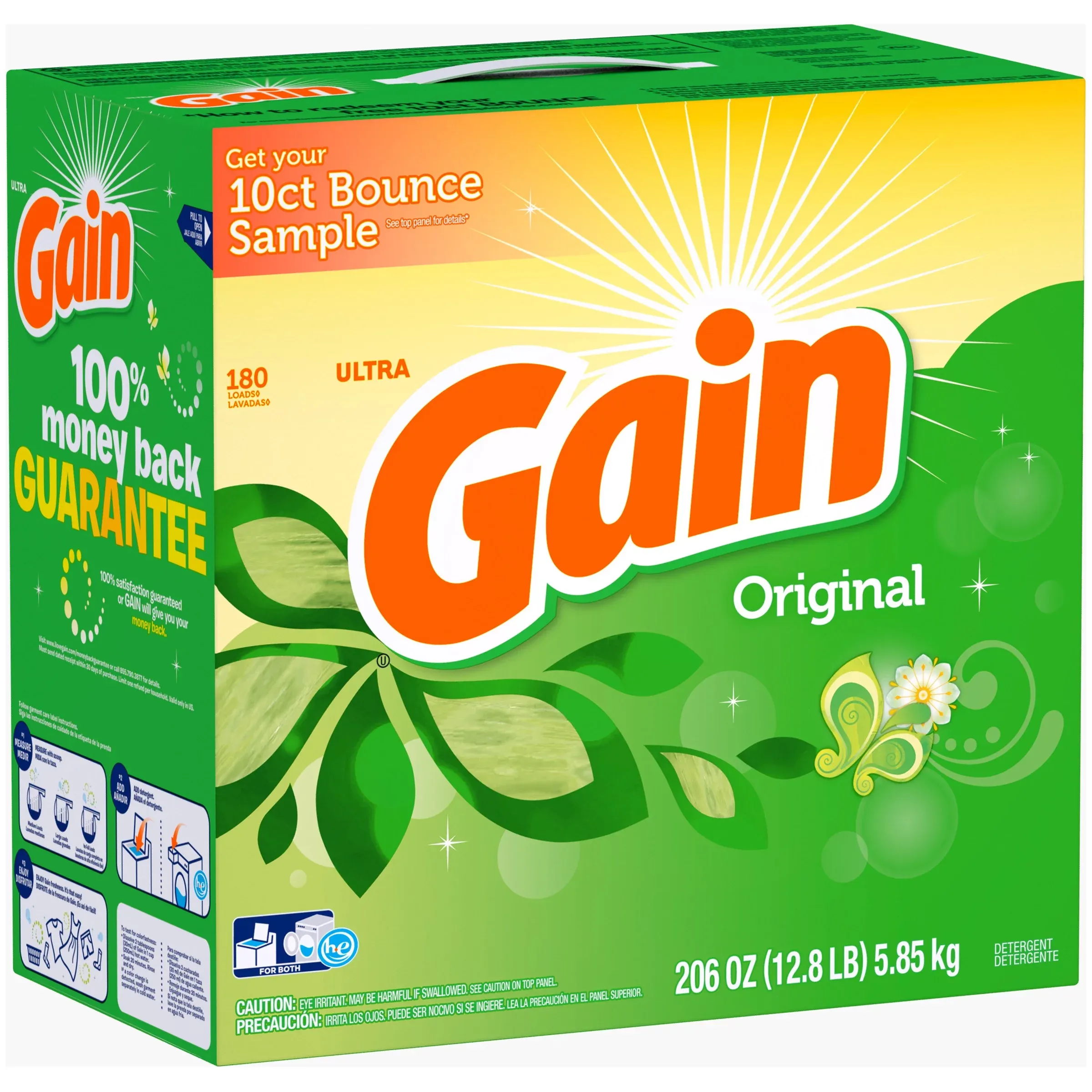 Gain Powder Laundry Detergent, Original Scent, 180 loads, 206oz