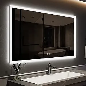 ROOMTEC 48 X 30 inch LED Bathroom Mirror with Adjustable 3-Color Frontlit, Anti-Fog, Smart Memory Function and ETL&UL Certified,Silver