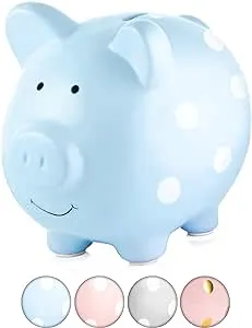 Pearhead Ceramic Piggy Bank Polka Dot Blue