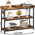 Ironck Console Table, Sofa Table with Power Outlet, 43" Farmhouse Hallway Table for Entryway, Living Room, Height Adjustable, Easy Assembly, Rustic