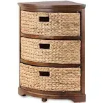 eHemco 3 Tier X-Side Corner Table with 3 Baskets in Walnut, Brown