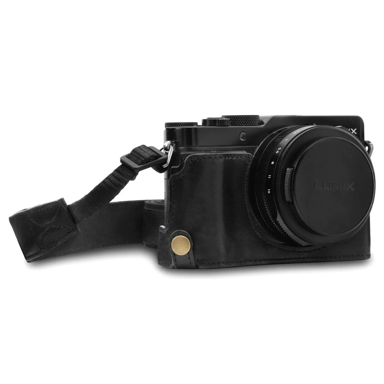 Megagear MG1563 Panasonic Lumix Dc-Lx100 Iı Ever Ready Genuine Leather Camera Half Case And Strap - Black