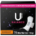 U by Kotex Ultra Thin Overnight Pads - WithWings - 6 / Carton - Absorbent, Odor-absorbing, Individually Wrapped, Anti-Leak