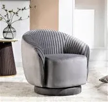 Modern Barrel Swivel Chair with Plush Velvet Upholstery and Smooth 360° Rotation, Round Accent One-Seater Sofa for Living Room, Bedroom and Office, Grey