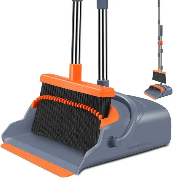 Broom and Dustpan Set for Home, Office, Indoor&amp;Outdoor Sweeping, Stand up Broom 