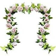 UKELER 2 Pack Artificial Flowers Garland Total 14FT Pink Rose Vines Hanging Flower Plants for Home Garden Party Outdoor Ceremony Wedding Arch Floral Decor