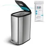 Home Zone Living 13 Gallon Slim Kitchen Trash Can with CleanAura Odor Control Pod, Stainless Steel, 50 Liters, Silver