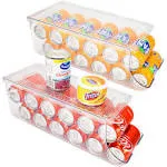 SCAVATA 2 Pack Soda Can Organizer for Refrigerator, Stackable Canned Food Pop Cans Container Can Holder Dispenser with Lid for Fridge Pantry Rack