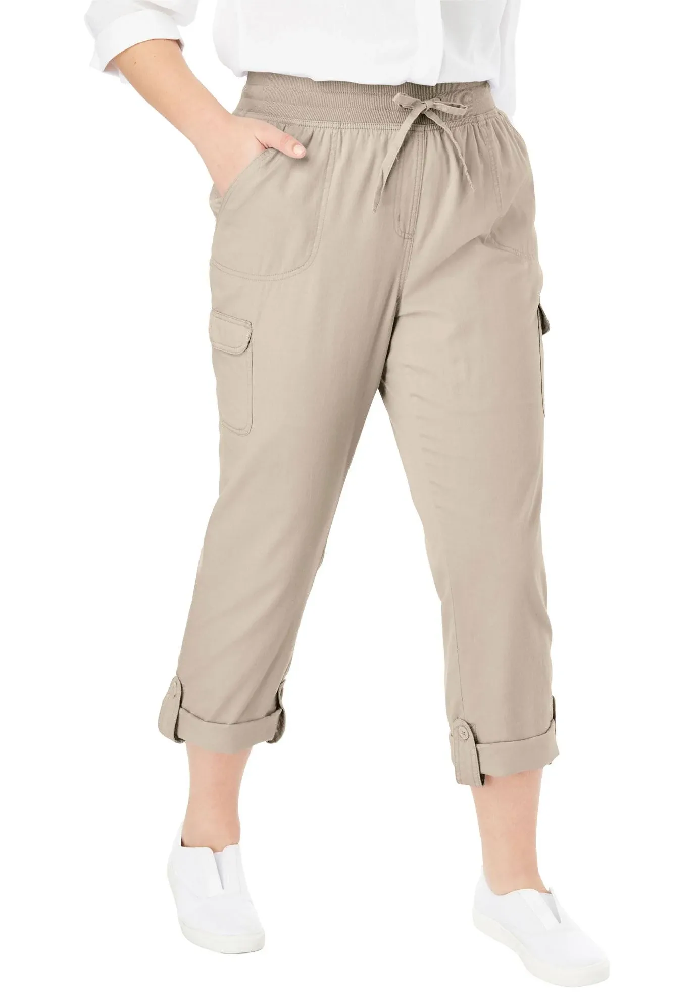 Woman Within Women's Plus Size Petite Convertible Length Cargo Pant - 18 WP, Natural Khaki