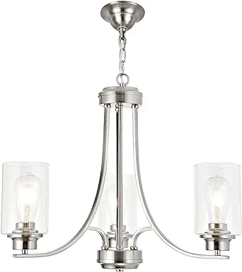 NA 3 Light Brushed Nickel Chandelier Modern Lighting Fixtures Hanging Clear Glass Shades Pendant Light Classic Ceiling Lamp for Kitchen Dinging Room