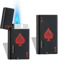 Ace Classic Butane Torch Lighter, Refillable Card Lighter with Double Jet Flame and Visible Window, Ideal Gift for Men and Women, 1-Year Warranty, Without Butane(Black+White)