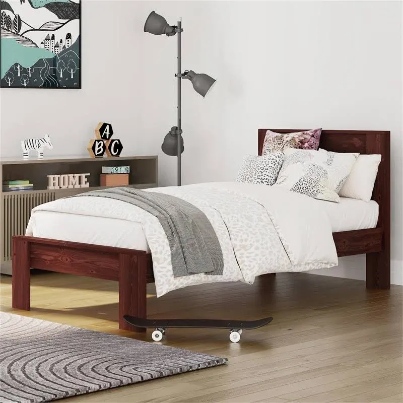 DHP Jaymee Kids Wood Platform Bed Frame, Twin, Nutmeg