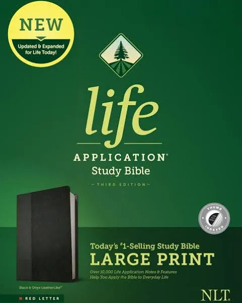 NLT Life Application Study Bible, Third Edition, Large Print (Leatherlike, Black/Onyx, Indexed)