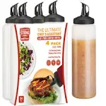 Mighty Strong 4 Pack Condiment Squeeze Bottles for Sauces - 24 oz Squirt Bottles for Liquids, Easy Pour Sauce Bottles with Leak Proof Snap Cap, Condi