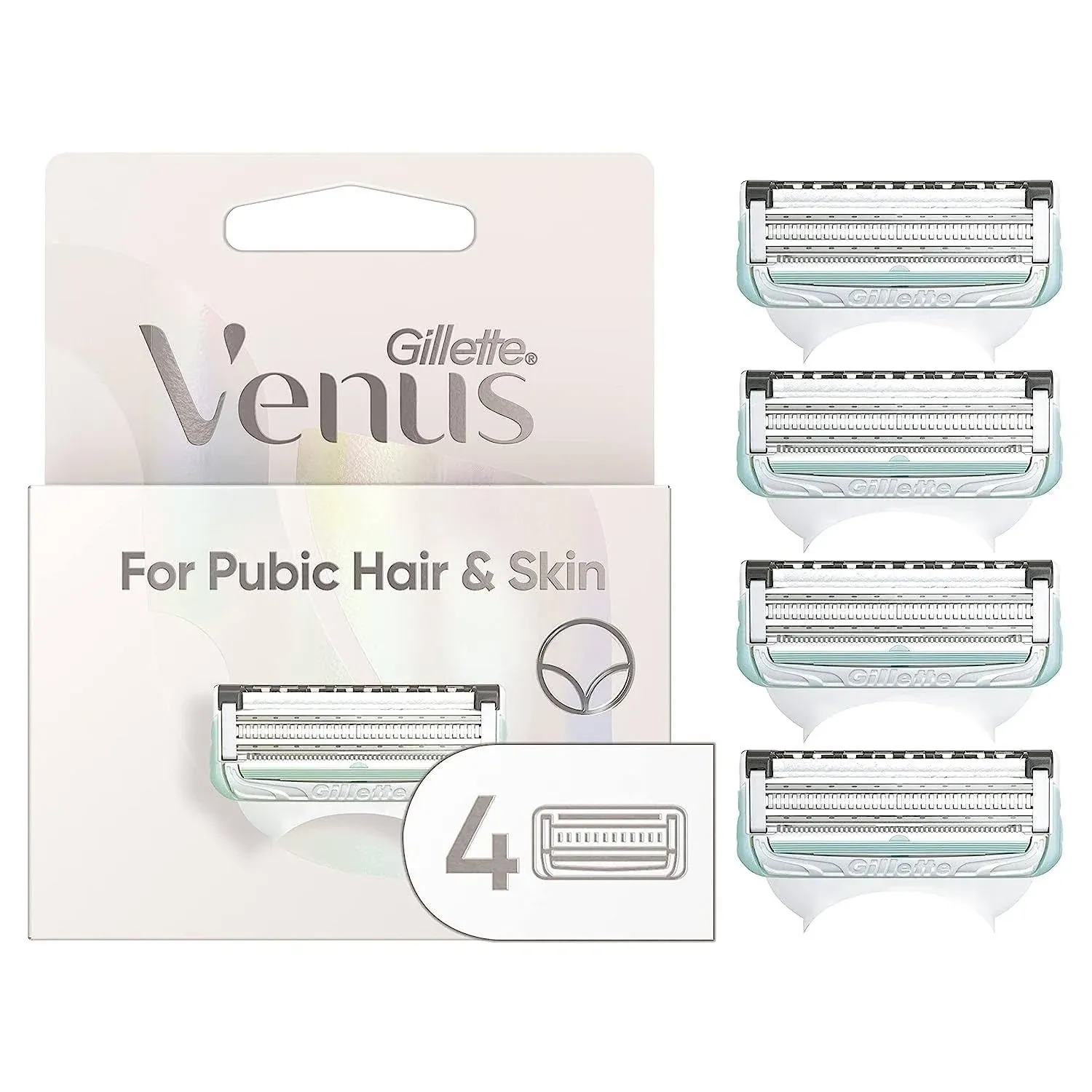 Venus for Pubic Hair and Skin Women's Razor Blade Refills, 4 Count